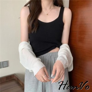 HanVo 大U領直紋針織背心 - 韓系簡約百搭女裝