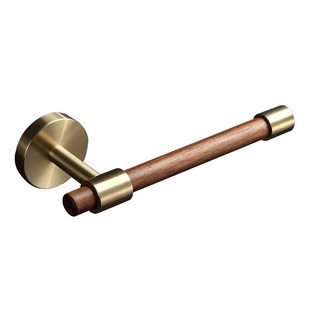 實木黃銅衛生紙架，浴室置物架，簡約風格，易於安裝, 胡桃木色, 1個