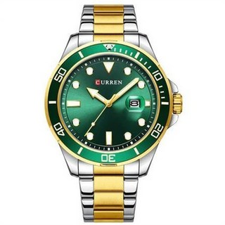 CURREN 雙色錶帶潛水風格手錶，經典時尚，日期顯示，男女適用