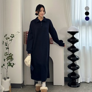 디테일웨어 여성 기모 카라 롱원피스 빅사이즈 무지 편한원피스 젊줌마 임부복 겨울 데일리 박시원피스 산책룩