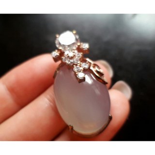 頂級韓國精品 玫瑰金白玉髓大蛋面墜飾 項鍊