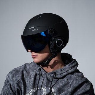 브릭스 일체형 스키 헬멧 스노우보드 바이저 고글형, 블랙(블루렌즈), 1개