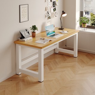 椿嶼實木生態闆電腦桌臺式簡易臥室書桌學生家用學習桌子辦公桌工作臺, 【加寬桌腿】白橡木色80x50cm