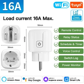 TNCE 투야 EU 플러그 와이파이 또는 지그비3.0 어댑터 16/20A 스마트 소켓 (전력 모니터 타이머 콘센트 음, 05 1 piece pack, 05 16A WIFI Version