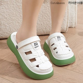 CuteQueen 귀여운여왕 올오버 샌들 여름 펀칭슈즈 통굽 슬리퍼 여외동 펀칭슈즈
