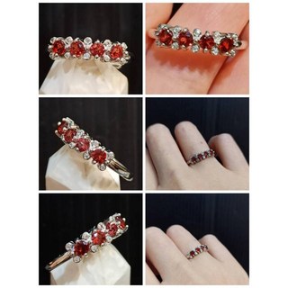 托帕石 石榴石 925銀 排戒 - 優雅小花通透戒指