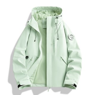 情侶款戶外單層風衣外套 男款夾克登山服, 淺汐綠
