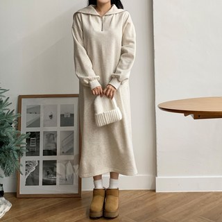 더한땀 빅사이즈 세일러 반집업 기모 원피스