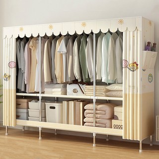 [시스슈] 강관 천옷장 - 간편 조립식 옷장 (가정용 침실 월세집 싱글 사이즈), 베이지색