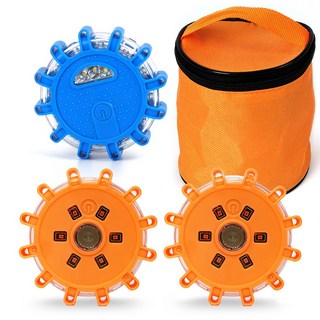 자동차 LED 비상신호기 불꽃신호기 (주황2개+파랑1개+파우치) 2차사고예방 안전삼각대, 1세트