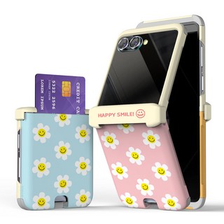 갤럭시Z플립 5 6 7 제트-팝 힌지보호 파스텔 스마일 패턴 맥세이프 카드 범퍼케이스
