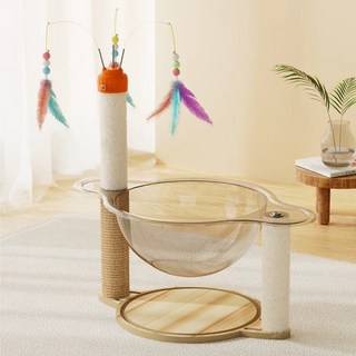 캣토이 튼튼한 원목 조립형 고양이 놀이터 장난감 스크래처 낚시대 소형 캣폴, 1개, B. 아크릴 캡슐