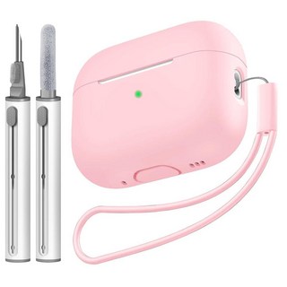 Tandoler 에어팟 프로 2 케이스와 호환 부드러운 실리콘 스킨 커버 보호 케이스 클리너 키트 및 랜야드 포함 에어팟 프로 2세대와 호환 전면 LED 비저블-파인 그, A3-라이트 핑크