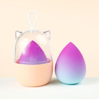 漸變水滴形化妝棉 乾濕兩用美妝蛋, 1個, 漸變美妝2枚（贈送收納盒）