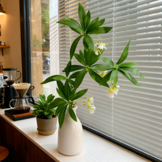 에이치엠데코 조화 화분 세트 조화 가지+도자기 화병 인테리어 소품 조화 장식, 1개, 파키라