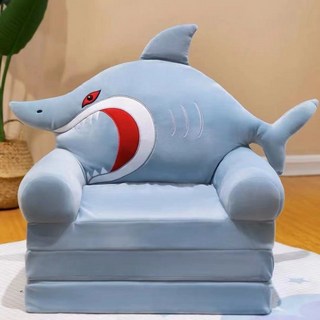 兒童折疊沙發床 午睡卡通可愛幼兒園寶寶小沙發 懶人座椅 可拆洗, 1個, 鯊魚四層長150*寬50釐米