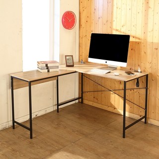 BuyJM 台灣製 低甲醛防潑水L型附插座筆筒工作桌 寬140x120cm, 漂流木色