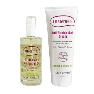 Maternea 妊娠霜 孕婦專用 預防淡化妊娠紋 滋潤保濕 杏仁油 荷荷巴油 220ml, 1個, 1入彈力油+1入美體霜220ML