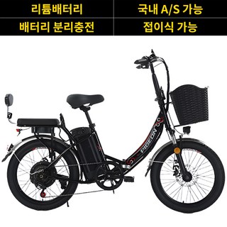 플리버 편리한 접이식 전동 전기자전거 배터리분리충전 출퇴근 여성용 남성용 배달 대리운전, 블랙, 하이텐강