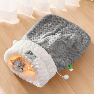 Zaxnouvi 고양이 보온 슬리핑백 반려동물 숨숨집 침낭 베드, 그레이, 1개