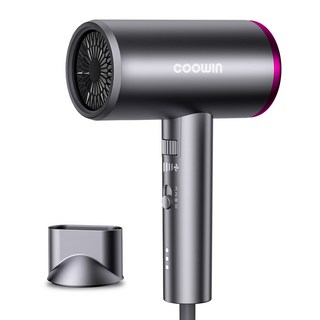 Coowin쿠윈 음이온 고속 헤어 드라이기 초경량 고출력 모발 보호 드라이기 1800W, 다크 그레이