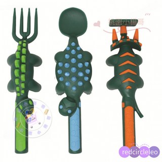 兒童餐具三件套裝：汽車推土機挖掘機造型安全餐具組，台灣出貨, 1個, 【叉子三件套】恐龍
