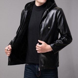 POMTOR 중년 남성 겨울 자켓 후드 기모 가죽 아우터