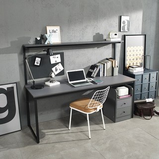 차베른 철제 컴퓨터 선반형 책상, 그레이+블랙철제