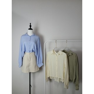 長袖短版襯衫 素色簡約百搭