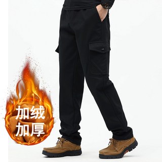 休閑褲多口袋直筒中年男士加絨加厚