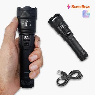 초경량 오래가는 손전등 그립감 괴물 밝기 슈퍼줌 후레쉬 캠핑 등산 해루질 낚시, 블랙, 1개