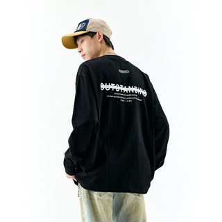 長袖T恤男，2025春秋新款，美式潮牌印花，純棉寬鬆休閒圓領套頭打底衫