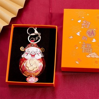 周家轉運財神鑰匙扣足金風生水起福葫蘆掛飾包包掛件車掛活動禮品招財擺件裝飾擺件招財小物招財進寶開幕送禮開店賀禮開店禮物招財, 風生水起財神版（配包裝, 1個
