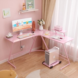 L자형 컴퓨터 책상 코너형 게이밍 책상 컴퓨터 테이블 학생 책상 서재 책상 사무용 책상, 탄소섬유핑크