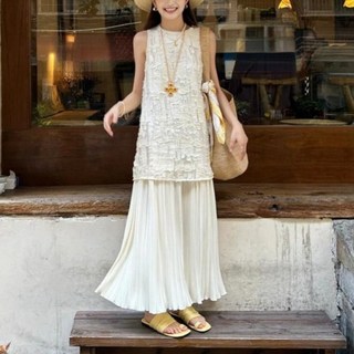 쁘띠꼬모 여성 민소매 플리츠 롱 원피스 플레어 캐주얼 데일리룩 GX5021118