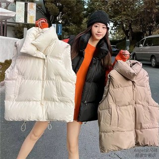 大尺碼韓版麵包服斜拉鍊馬甲羽絨背心外套 - 秋冬新款立領保暖坎肩