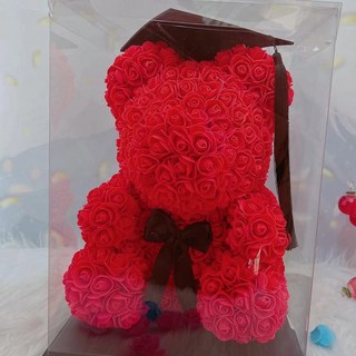 玫瑰學士小熊 玫瑰花熊 畢業禮物 香皂花 畢業花束, 紅, 1個