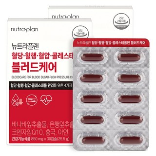 뉴트라플랜 혈당 혈압 혈행 콜레스테롤 영양제 블러드케어 식약처인증 혈당관리 혈액순환, 2개, 30회분