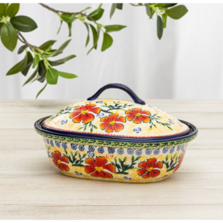 프라카 폴란드풍 도자기 타원 덮밥그릇, 레드시서스 색상, 1개