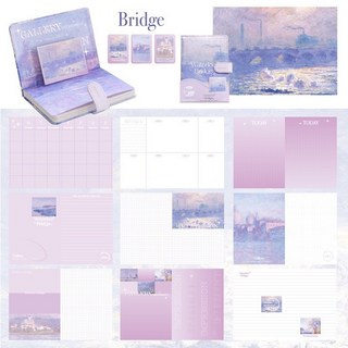 RosyPosy精緻油畫磁扣筆記本 四款 附贈貼紙 記事本 計畫本 全採內頁, 1個, (D118) 浪漫Bridge