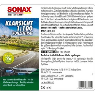 SONAX 워셔액 농축 1대100 250ml 여름 유리세정 벌레기름막 제거, 1개