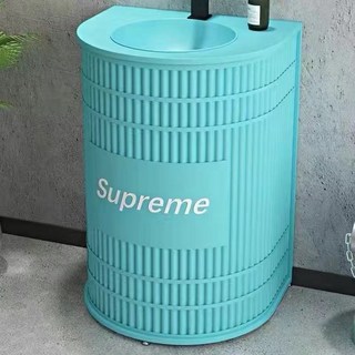 Shark家具 桶裝造型洗手台，復古工業風設計, 淺藍 鏡子 送水龍頭 logo 免費定製, 1個