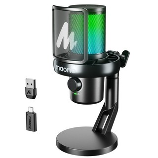 마오노 무선 AI 음성변조 원터치 노이즈캔슬링 음소거 콘덴서 마이크 게이밍 방송용 스트리밍 보컬용 DM40, 탁상형, 블랙, DM40 Pro