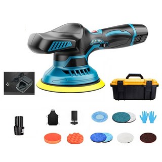 TRADER 崔德國貿 無線鋰電拋光打蠟機 汽車美容打蠟機 車用多功能電動打蠟機 偏心軸打蠟機 含多種拋光盤及鋰電池, 收納箱+電池X1+座充x1+打蠟機+全套