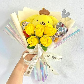 로맨틱앤 인형 꽃다발 산리오 시나모롤 쿠로미 어린이 킨더조이꽃다발, 폼폼푸린 옐로우, 1개
