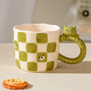 可愛小熊馬克杯 陶瓷咖啡杯 造型牛奶杯 生日禮物 情侶對杯, 熊熊綠色馬克杯, 1個