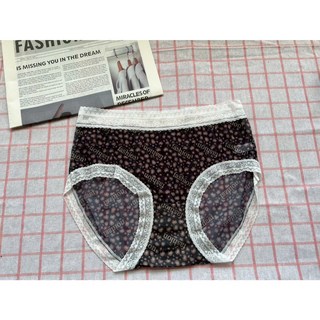 吉妮儂來 石墨烯內褲 絲滑裸感蕾絲超薄冰絲抑菌底襠滿版印花中高腰, 黑,可穿腰圍:28~32腰