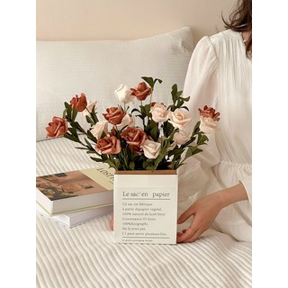 인조 장미 꽃다발 인테리어 조화 플라워 데코 소품 촬영용 빈티지 스타일, 오렌지 10개+오프화이트 10개