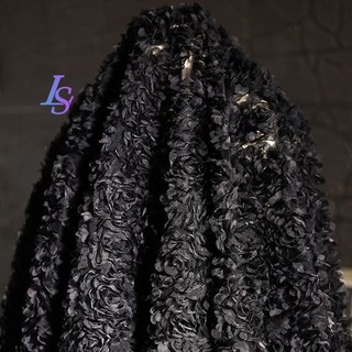 立體花紋刺繡網紗提花連衣裙，高檔婚紗禮服舞台服裝設計面料，展現優雅氣質, 黑色50cm（多拍不裁開）, 黑色