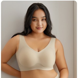 B080L_胖妹妹無痕大碼內衣套裝夏季薄款大胸顯小舒適無鋼圈運動背心套裝